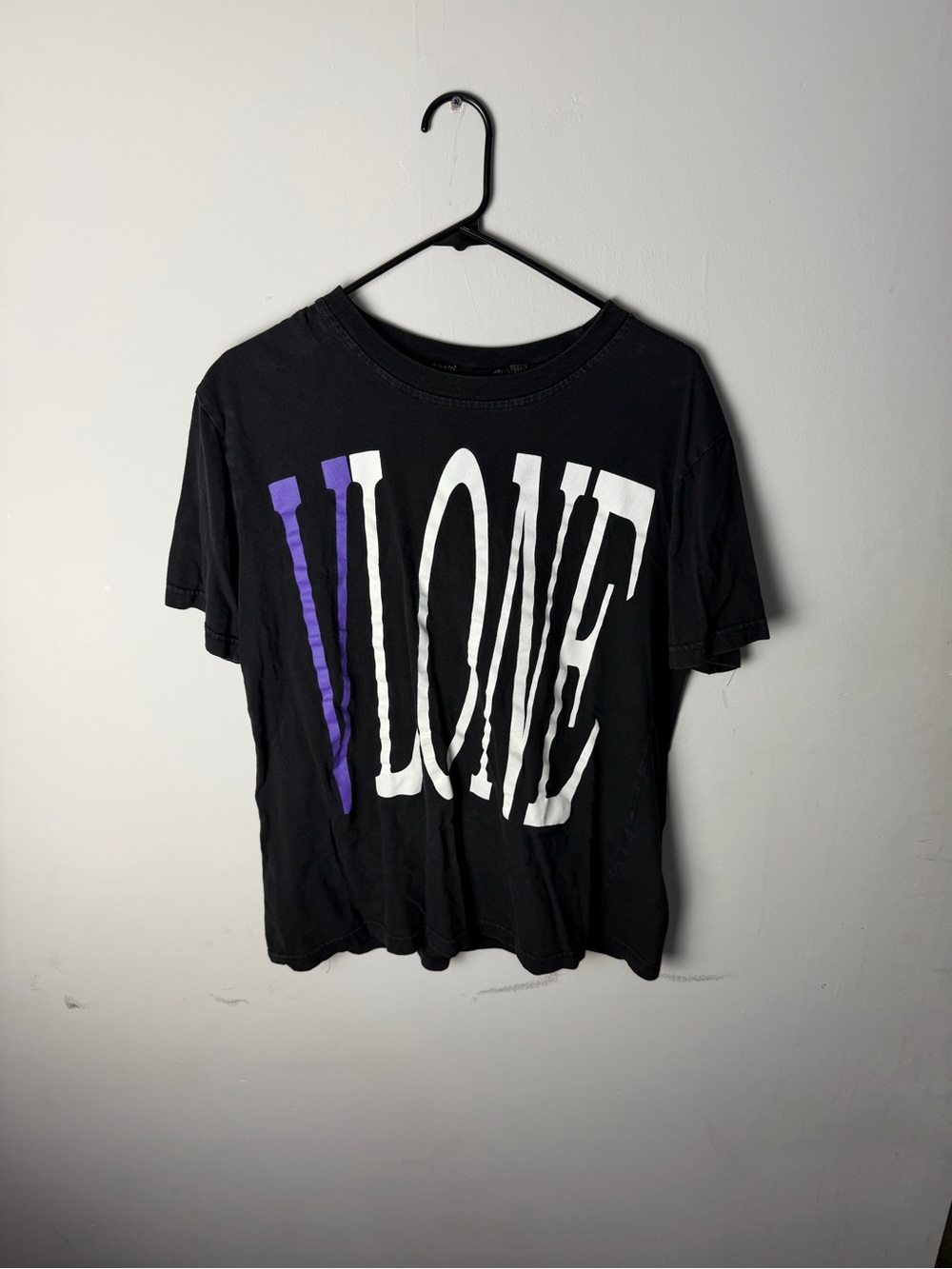 VLONE Black Short Sleeve Tee with White and Purple Logo